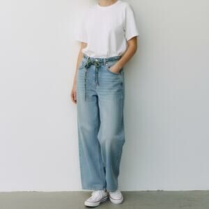 MOTHER SNACKS! The Shoelace Fun Dip Nerdy Jeans NWT Women's Sz 27 Wide Leg